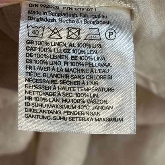 H&M Beige Brown Linen Button Down Shirt Women’s XL Front Pocket Long Sleeve - Picture 9 of 11